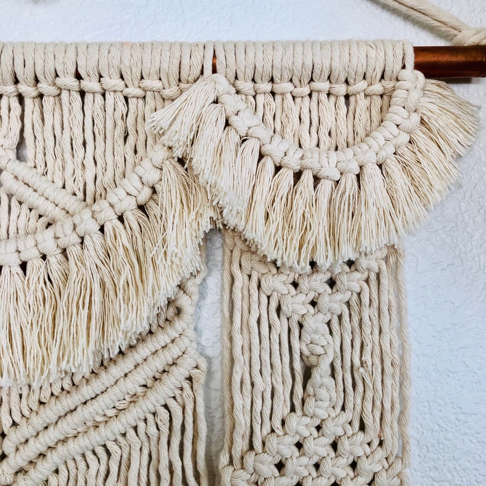 Handmade macrame wallhanging on copper rod